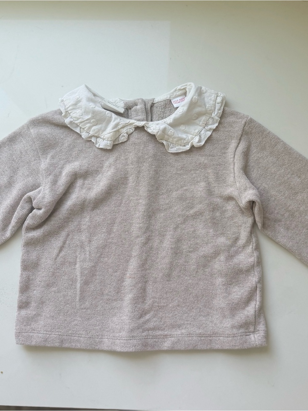 Zara Beige Knit Top with White Ruffled Peter Pan Collar